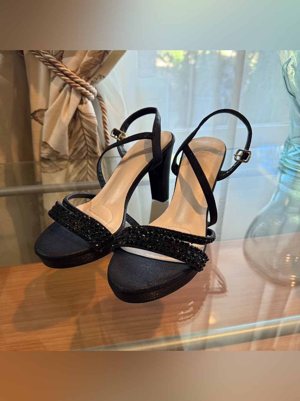 New DB Studio Black Crystal-Strap Heels - Women